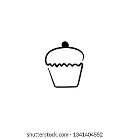 Cupcake, muffin. Black logo one line. Stock hand drawn vector Illustration black isolated on white background