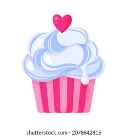 Cupcake or muffin with blue cream and heart. Healthy sweets without sugar