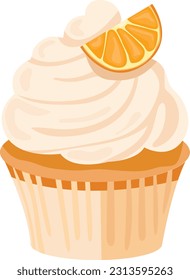 cupcake, muffin, cake, dessert, orange biscuit and orange or vanilla cream, orange, slice of orange