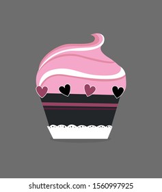 Cupcake or muffin with heart. Vector illustration. Isolated