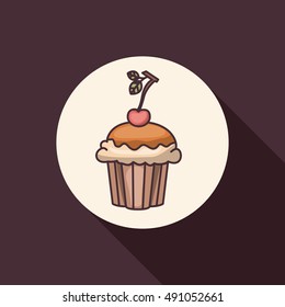 Cupcake muffin icon. Bakery food daily and fresh theme. Purple background. Vector illustration