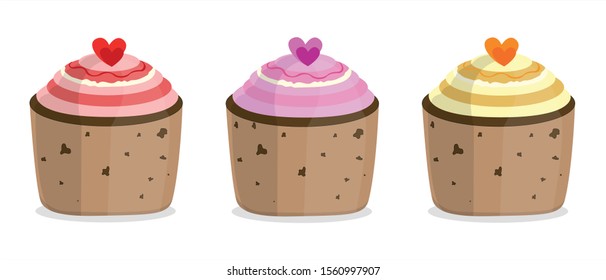 Cupcake or muffin set. Vector illustration. Isolated