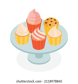 Cupcake, muffin, sweets - Isometric vector illustration in flat design.