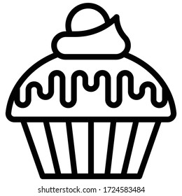 Ilustración de la torta o del vector Muffin, icono de estilo de línea buena horneada