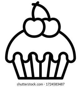Cupcake or Muffin vector illustration, Baked good line style icon