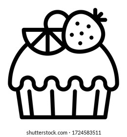 Cupcake or Muffin vector illustration, Baked good line style icon
