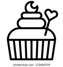 Cupcake or Muffin vector illustration, Baked good line style icon