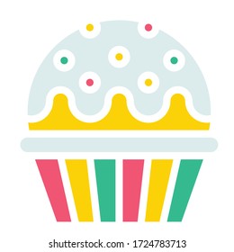 Ilustración portadora de pastel o Muffin, icono de estilo plano bueno al horno