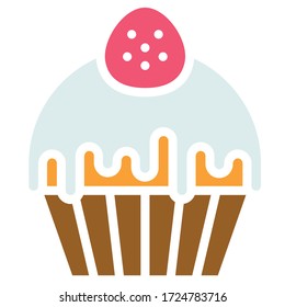 Ilustración portadora de pastel o Muffin, icono de estilo plano bueno al horno