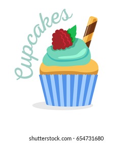 Cupcake or muffin vector illustration. For bakery menu or candy bar flyer.
