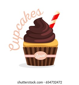 Cupcake or muffin vector illustration. For bakery menu or candy bar flyer.
