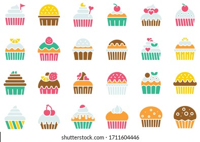 Cupcake or Muffin vector set, flat style icon