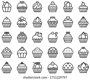 Cupcake or Muffin vector set, line style icon