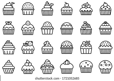 Cupcake or Muffin vector set, line style icon