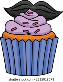 Cupcake with a Mustache Cartoon Colored Clipart