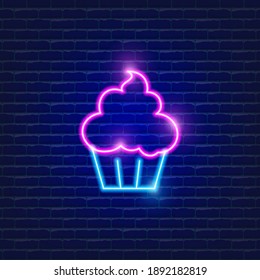 Cupcake neon icon. Vector illustration of food concept. Sign for web design.