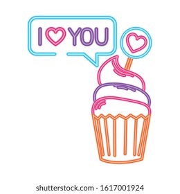 cupcake in neon light on white background vector illustration design