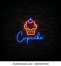 Cupcake Neon Signs Vector. Design Template Neon Sign