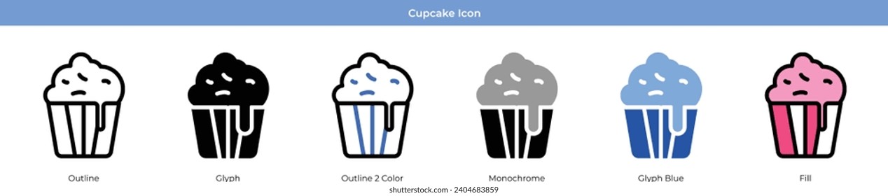 Cupcake New year Icon Set Vector