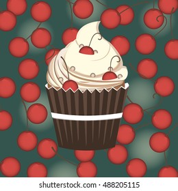 Cupcake on the background. Vector illustration.