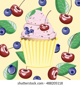 Cupcake on the background. Vector illustration.