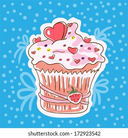 Cupcake on blue background