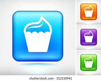 Cupcake on Blue Square Button