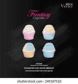  cupcake on chalkboard.cupcake vector.fantasy cupcake