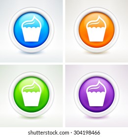 Cupcake on Colorful Round Buttons