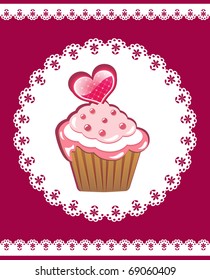 Cupcake on the doily. Vector illustration.