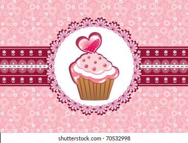Cupcake on the doily. Vector illustration.