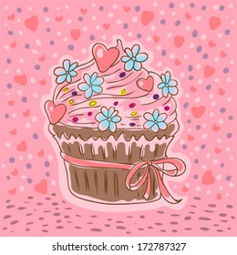 Cupcake on pink background