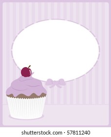 Cupcake on a stripy lilac background with copy space