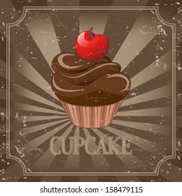 cupcake on vintage background - vector illustration 