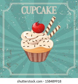 cupcake on vintage background - vector illustration 