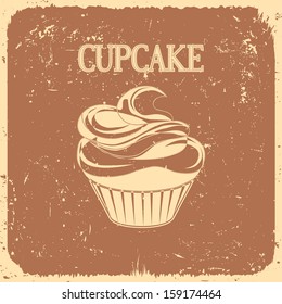 cupcake on vintage background - vector illustration
