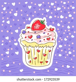 Cupcake on violet background