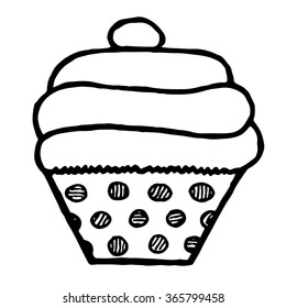 Cupcake on white background. Free hand drawn. Vector illustration.