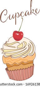 Cupcake on a white background. Icons. Isolated. Sweet pastries decorated with cherry