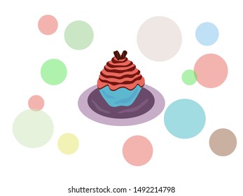 cupcake on white background with many colored circles