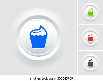 Cupcake on White Bevel Round Button
