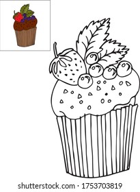 Cupcake on a white isolated background. Coloring book for adults and children. Cupcake drawing.