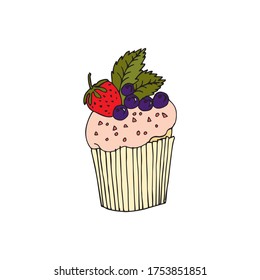 Cupcake on a white isolated background. Children's holiday. Holiday Muffin. Vector illustration.