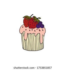 Cupcake on a white isolated background. Children's holiday. Holiday Muffin. Vector illustration.