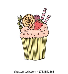 Cupcake on a white isolated background. Children's holiday. Holiday Muffin. Vector illustration.