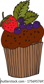 Cupcake on a white isolated background. Hand-drawn cupcake. Children's holiday.