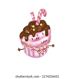 Cupcake on white  isolated background. Vector illustration