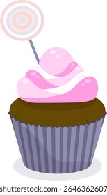 Cupcake on a yellow background with caramel on a stick vector