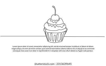 Cupcake one continuous line design. Restaurant food menu design concept. Decorative elements drawn on a white background.