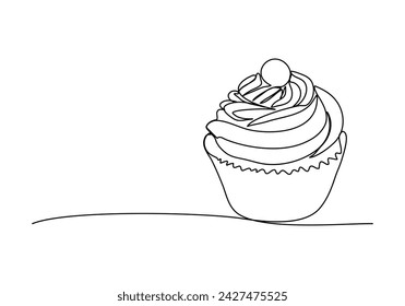 Cupcake one line drawing vector illustration.